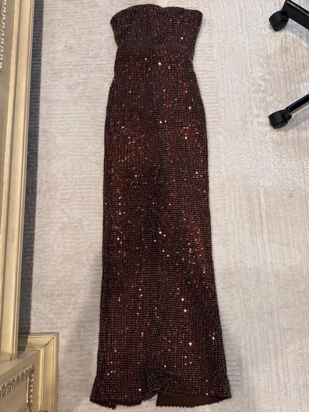 Michael Costello Strapless Sequin Gown in Deep Brown